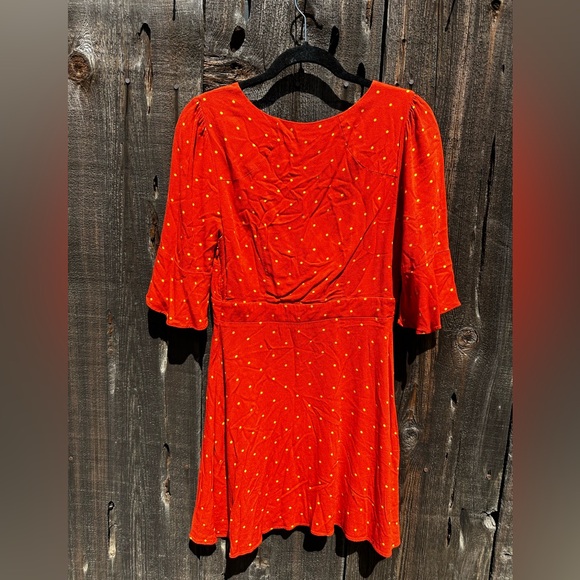 Free People All Yours Polka Dot V Neck Mini Dress in Red with Bow Detail - Picture 11 of 15